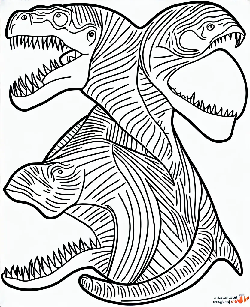 Image similar to trex dinosaur, symmetrical, accurate, simple clean lines, coloring book, graphic art, line art, vector art