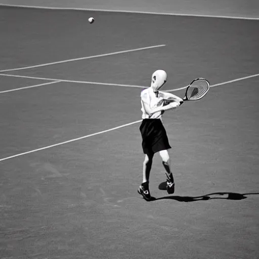 Prompt: portrait of nosferatu playing alone tennis, sport photography