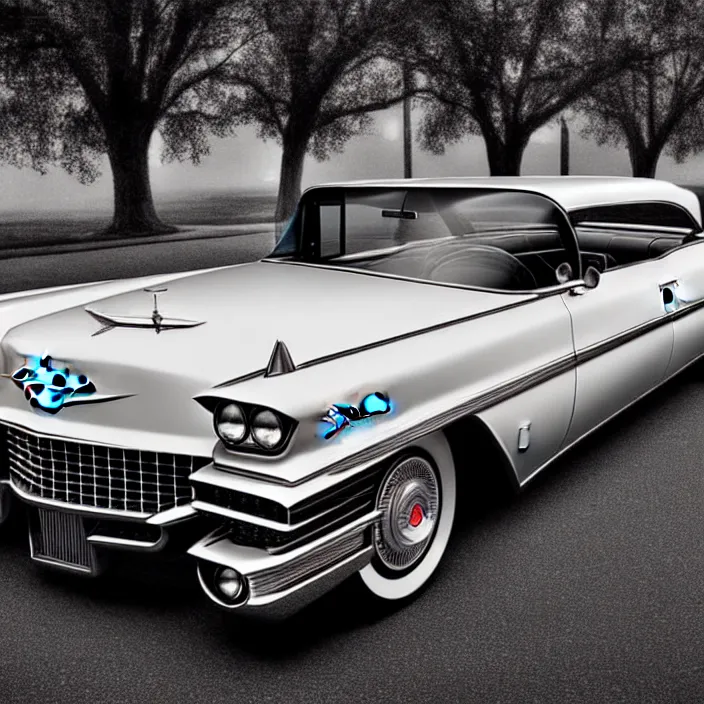 Prompt: hyper realistic, high detail photo of 1 9 5 9 cadillac eldorado, beautiful, dreary lighting