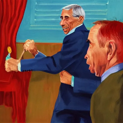 Image similar to fred rodgers punching dr. fauci, photorealistic, high detail,