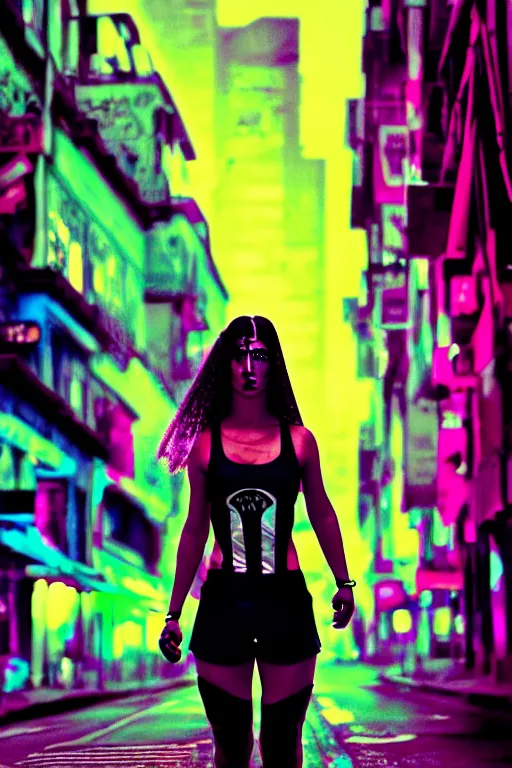 Image similar to buenos aires argentina cyberpunk strong girl sweating, digital sci - fi streets night, soft instagram fantasy art