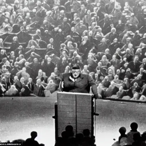 Image similar to pizza the hut speaking to thousands at a rally in Nuremberg 1939