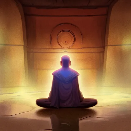 Image similar to a jedi master meditating levitating in an ancient sith temple, digital painting, hyperrealistic concept art