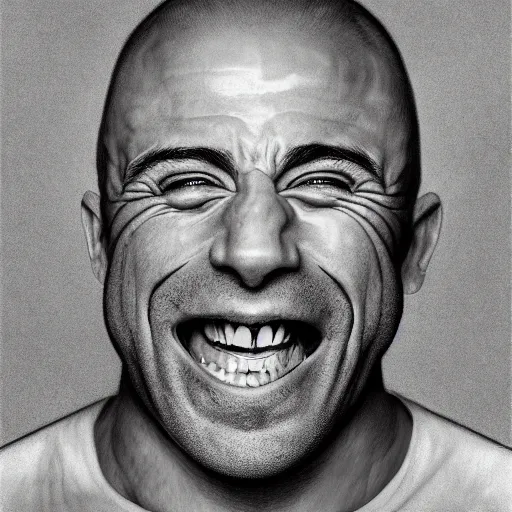 Image similar to Joe Rogan laughing wildly, single subject, portrait, intricate, highly detailed, concept art, smooth, sharp focus, pencil art