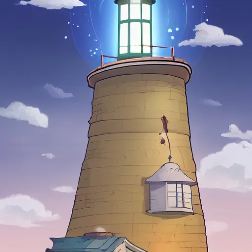 Image similar to beautiful cute cozy little lighthouse by the sea, puffy clouds, style of hayao miyazaki, digital art trending on artstation