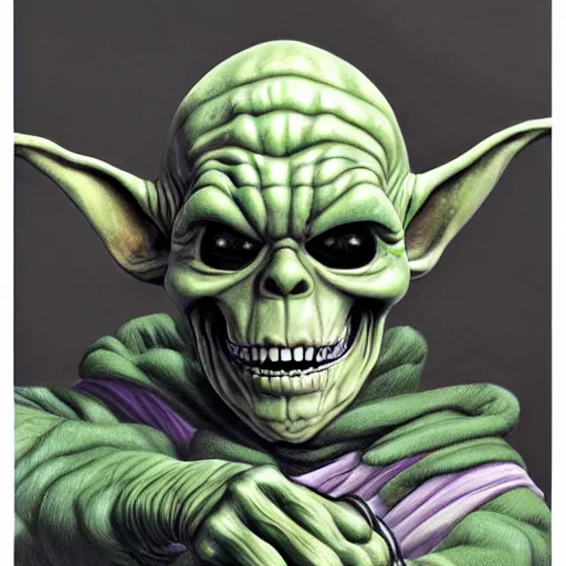 Image similar to ultra realistic portrait painting of skeletor as yoda, art by akira toriyama, 4 k, dragon ball artstyle, cel shaded, highly detailed, epic lighting