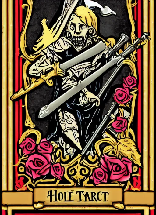 Image similar to tarot card :: horror :: hearts and roses :: gold and silver :: guns and swords :: by Yurtsev and Darkchylde