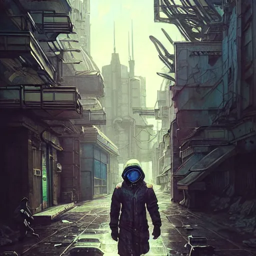 Image similar to A cyberpunk gopnik on the street of a Soviet city on the moon, Norilsk, sci-fi, fantasy, intricate, very very beautiful, elegant, highly detailed, digital painting, artstation, concept art, smooth, sharp focus, illustration, art by artgerm and greg rutkowski and alphonse mucha