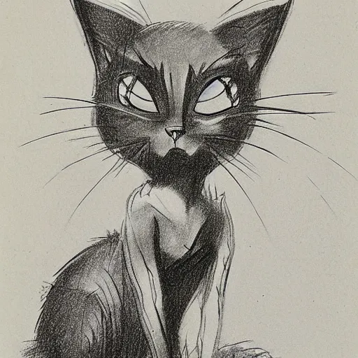 Image similar to an anime cat girl, 1871 Punch magazine cartoon, milt kahl pencil sketch