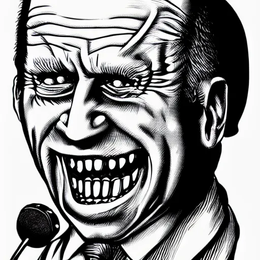 Prompt: freaky portrait of Joe Biden as Rat Fink by Ed 'Big Daddy' Roth and Junji Ito