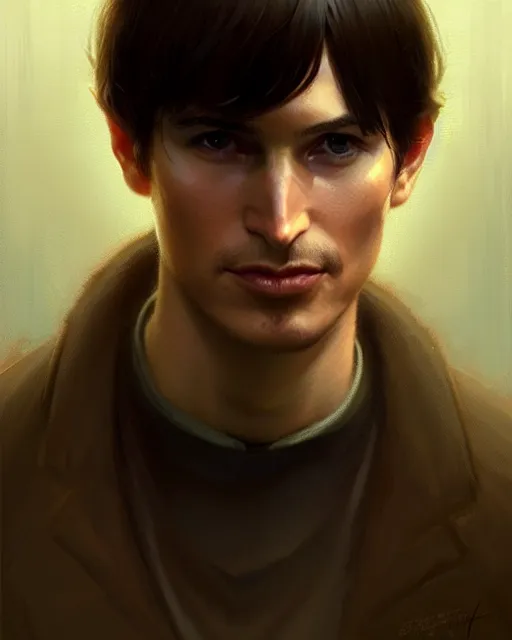 Image similar to young steve jobs making an impression, pulp character portrait, ultra realistic, concept art, intricate details, highly detailed by greg rutkowski, gaston bussiere, craig mullins, simon bisley