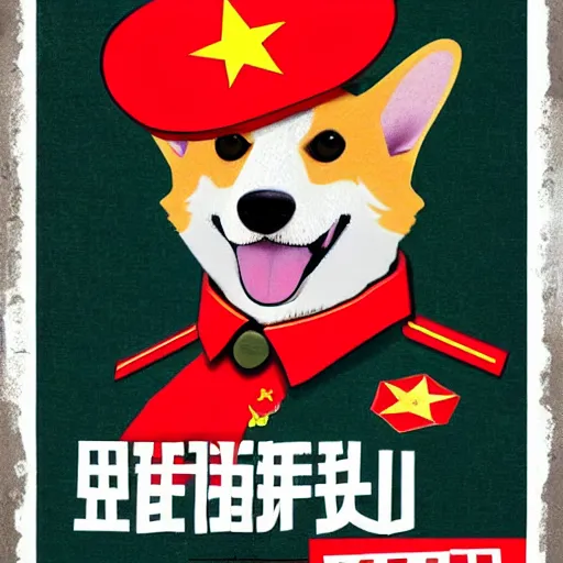 Image similar to corgi dog as communist dictator, soviet propaganda style