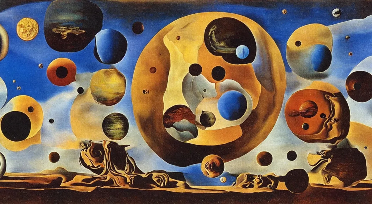 Prompt: clock shaped planets in a pan, salvador dali