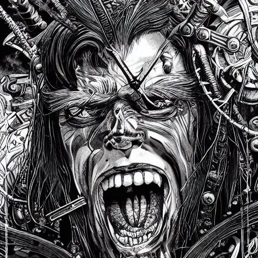 Image similar to portrait closeup of crazy hector barbossa, galleons, symmetrical, hyper detailed, by yoichi hatakenaka, masamune shirow, josan gonzales and dan mumford, ayami kojima, takato yamamoto, barclay shaw, karol bak, yukito kishiro