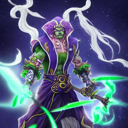 Image similar to sapient, wise, frog wizard as star platinum, fantasy, 8 k, extremely detailed