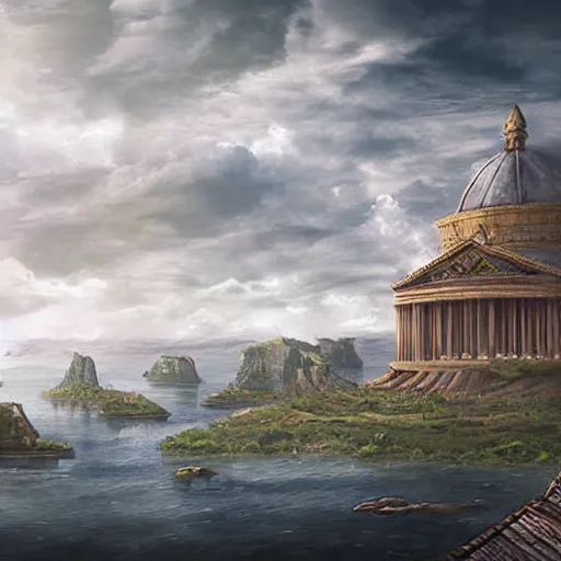 Image similar to a floating pantheon palace in the sky, clouds background, island floating in the sky, epic fantasy style art, fantasy epic digital art