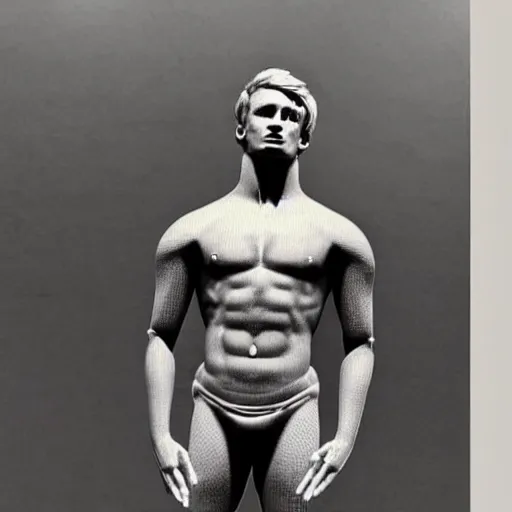 Image similar to “a realistic detailed photo of a guy who is an attractive humanoid who is half robot and half humanoid, who is a male android, Jack Laugher, shiny skin, posing like a statue, blank stare”