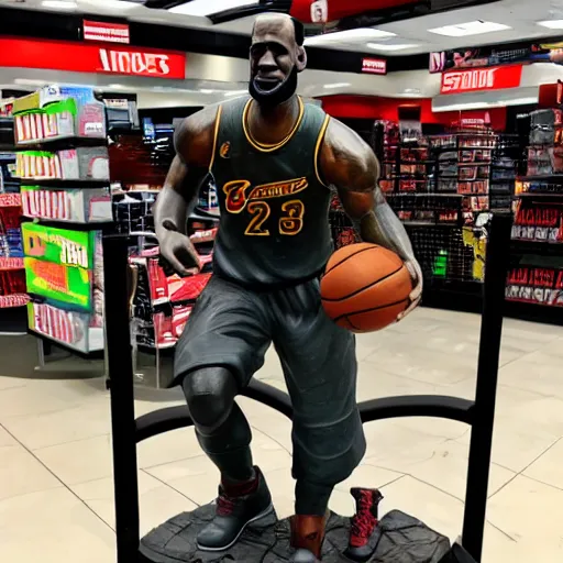 Image similar to lebron james promotional statue inside a gamestop