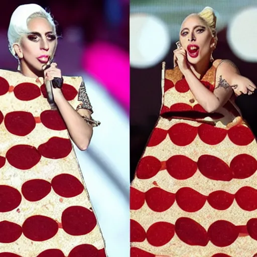 Image similar to lady gaga's pizza dress