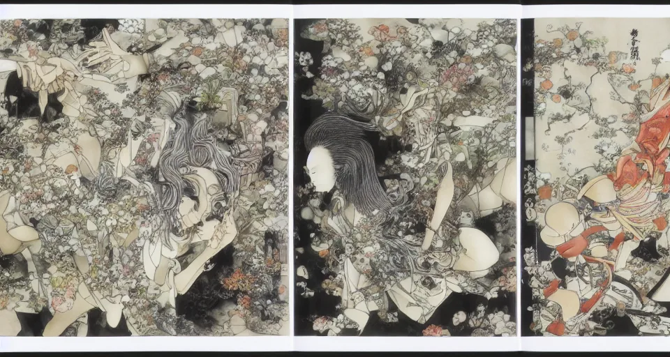 Image similar to the two complementary forces that make up all aspects and phenomena of life, by Yoshitaka Amano,