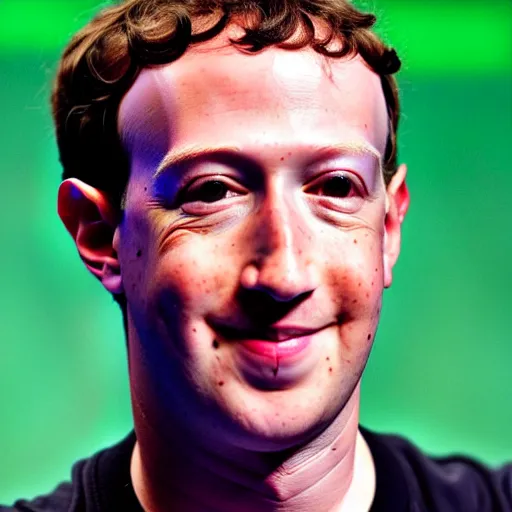 Image similar to Mark Zuckerberg with bright yellow and porous looking skin