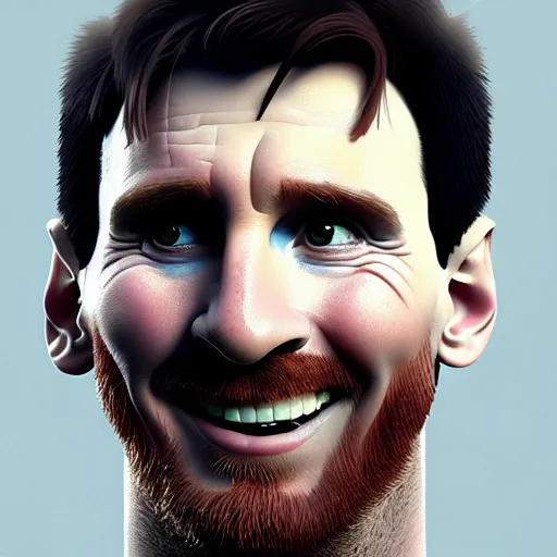 Image similar to lionel messi as happy potatoe, by ilya kuvshinov, rtx rendering, octane render 1 2 8 k, maya, extreme high intricate details by tom bagshaw, medium shot, close up shot, composition by sana takeda, lighting by greg rutkowski