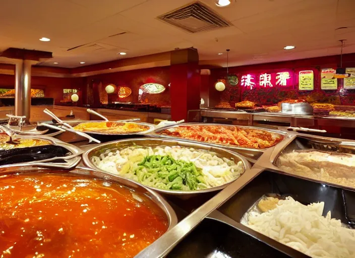 Prompt: high quality photo of a chinese buffet in america, extreme detailed