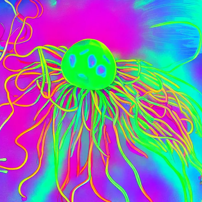 Image similar to psychedelic colored jellyfish, bright neon colors, digital art