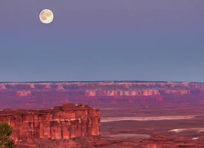 Prompt: a huge full moon rising over canyonlands