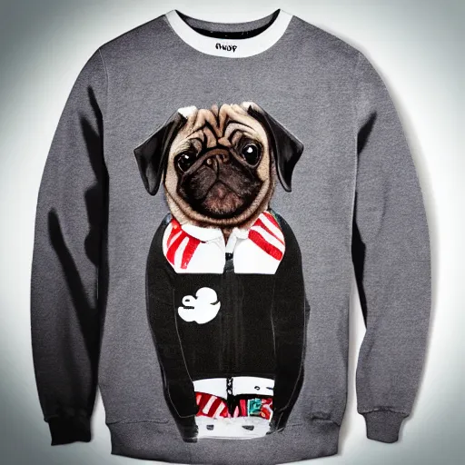 Image similar to pug wearing rapper clothes