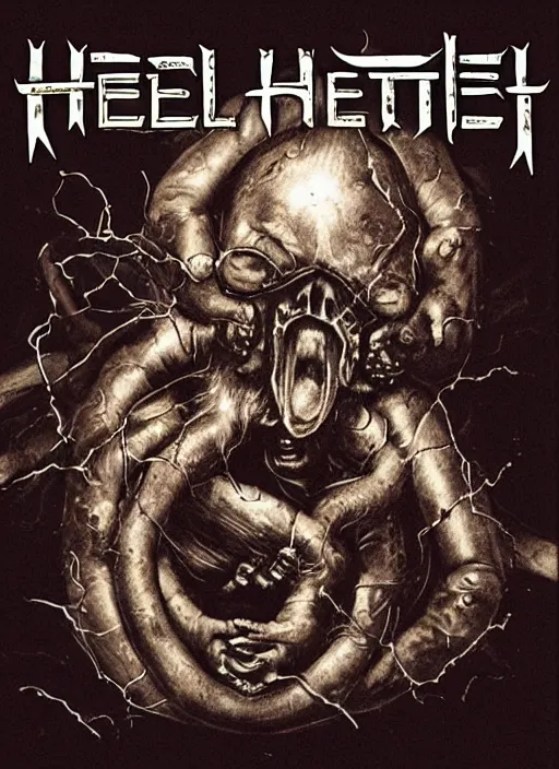 Image similar to an album cover for a metal band named helbent fetus