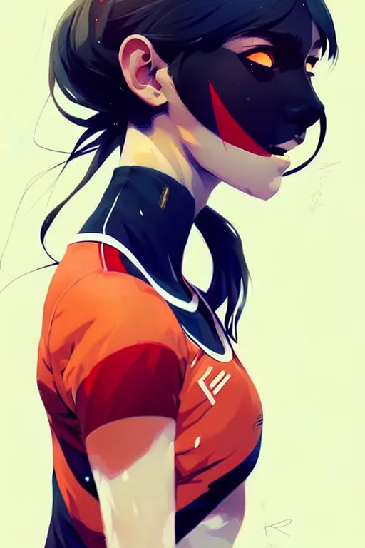 Image similar to a ultradetailed beautiful panting of a stylish girl in a volleyball jersey, by conrad roset, greg rutkowski and makoto shinkai, trending on artstation