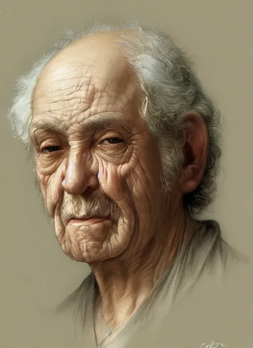 Prompt: formal portrait of aged baby with deep wrinkles and grey hair, digital art by eugene de blaas and ross tran, vibrant color scheme, intricately detailed, in the style of romanticism, cinematic, artstation, greg rutkowski