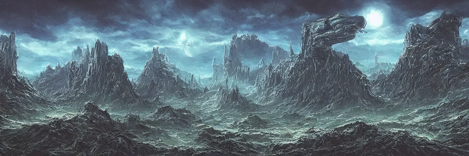 Image similar to an ultra detailed retro sci-fi alien fantasy landscape