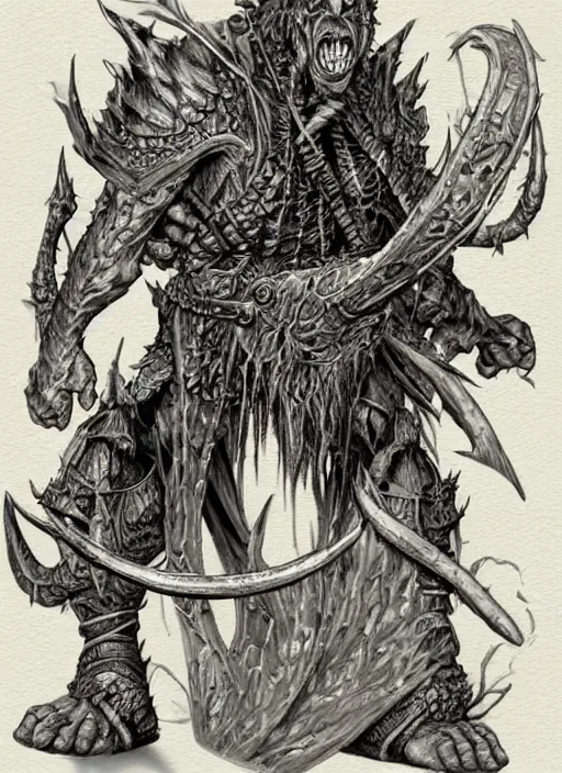 Prompt: baltard, digital illustration for pathfinder, full body, by Wayne Reynolds, tony diterlizzi, larry elmore, 2005, HQ scan, intricate details, Monster Manula, Fiend Folio, D&D monster, fantasy art, artstation trending