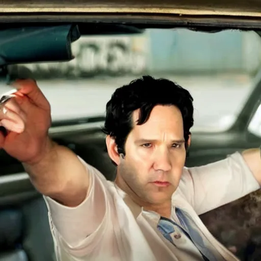 Prompt: a still of paul rudd in the movie drive