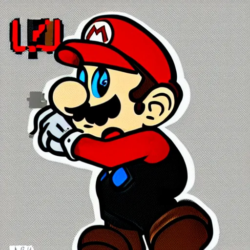 Image similar to fan artwork of mario, videogame art, edgy and bold artstyle, limited color palette, black and red tones