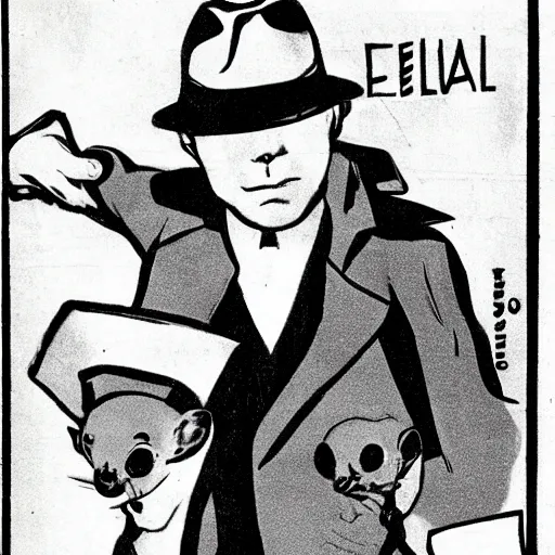 Prompt: baby seal dressed as a private investigator wearing a fedora and trench coat, black and white, pulp comic, by chester gould 1 9 3 2