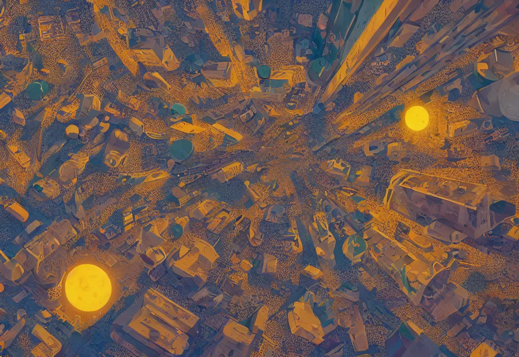 Image similar to accidentally wes anderson award - winning photograph of a lunar cosmic city, iranian street, art by greg rutkowsky, trending on artstation, cinematic lighting, filmic grain, golden hour, detailed, 4 k