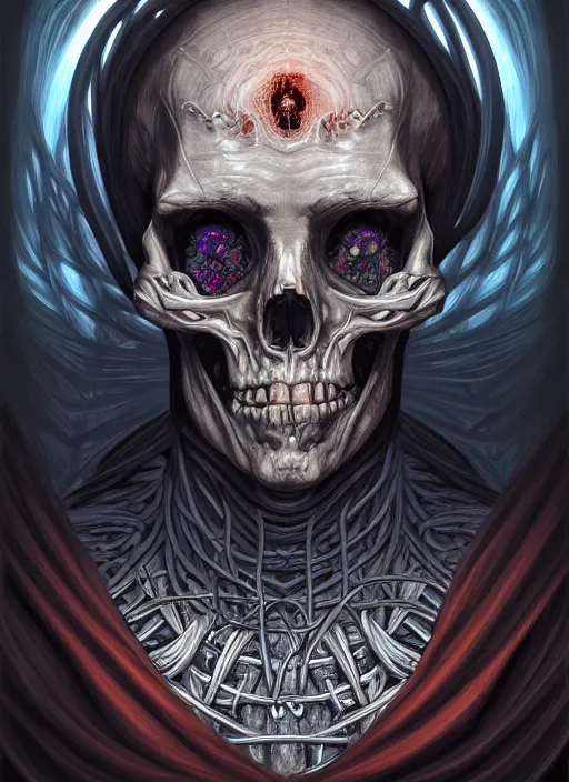 Prompt: fineart portrait illustration of the necromancer, hyper detailed, crisp