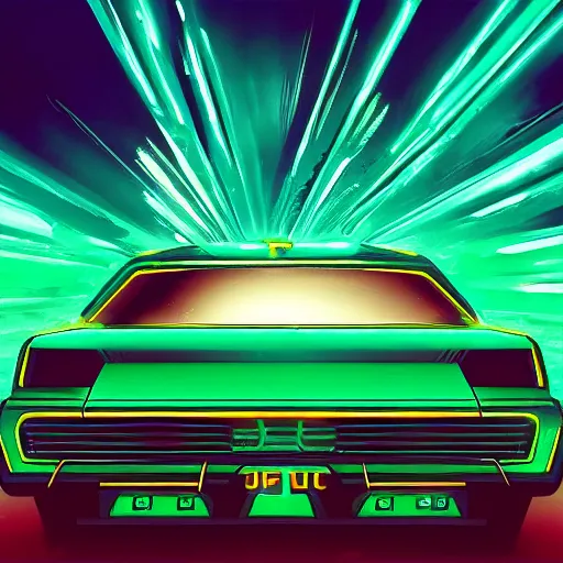 Prompt: emerald, retrowave epic art, trending on art station