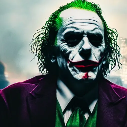 Image similar to stunning awe inspiring ( ( bernie sanders ) ) as the joker movie still 8 k hdr atmospheric lighting