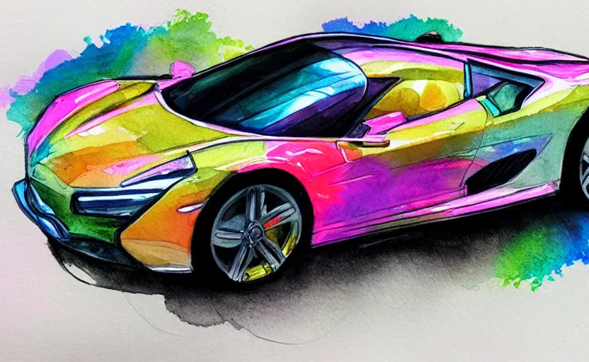 Image similar to colorful watercolor sketch of a sport car, highly detailded