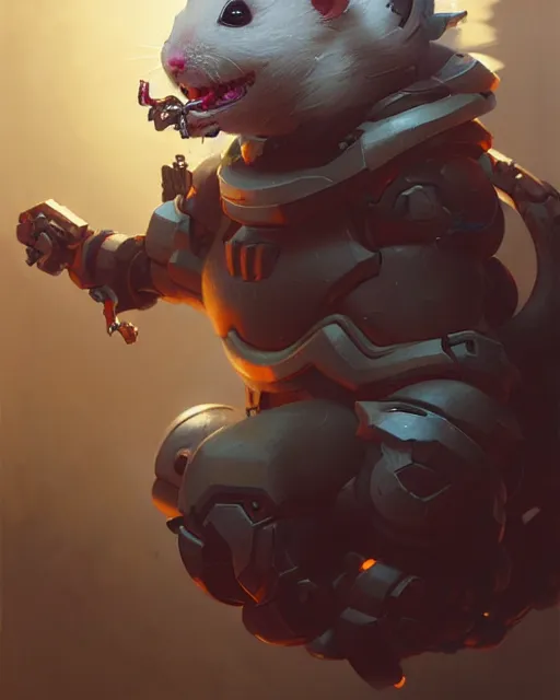 Image similar to wrecking ball the hamster from overwatch, character portrait, concept art, intricate details, highly detailed by greg rutkowski, michael whelan and gustave dore