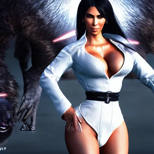 Prompt: kim kardashian in tekken 7, ray tracing, ultra graphics, light and shadows, 4 k uhd