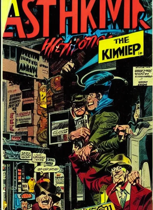 Prompt: an old fashioned vintage hwh comic book cover, will eisner, joe kubert, 1 9 6 8, dramatic, noir, creepy, surreal, weird, incredible, photo real
