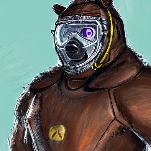 Image similar to portrait of full body bear beast-man wearing a hazmat suit, digital art, concept art, highly detailed, sharp focus