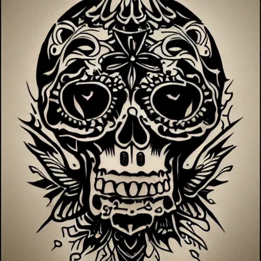 Image similar to tattoo design, stencil, tattoo stencil, traditional, a world famous tattoo of a geometric skull