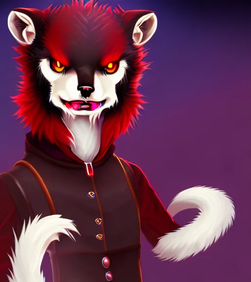 Image similar to furry - male - red - black - weasel - necromancer - fursona uhd ue 5 visual novel pc game expressions