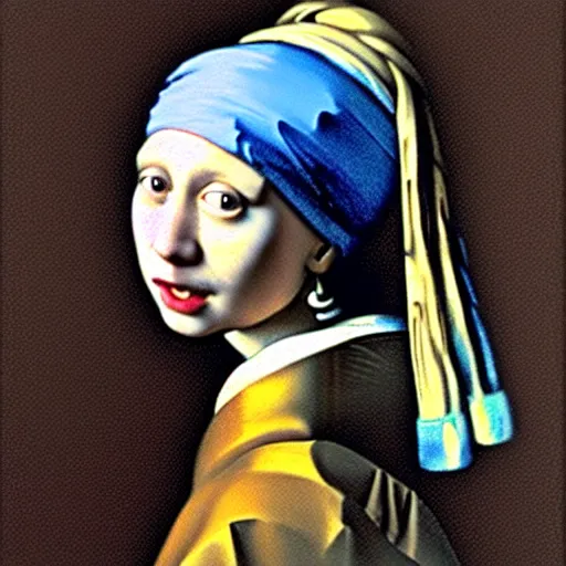 Prompt: girl with long hair, girl with long hair, girl with long hair, blue eyes, and a white shirt with a pearl earring by Johannes Vermeer, 8k